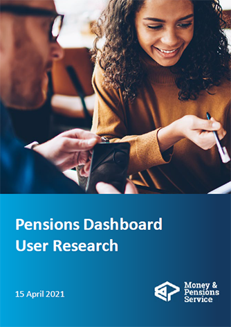 Pensions Dashboard User Research report - front cover