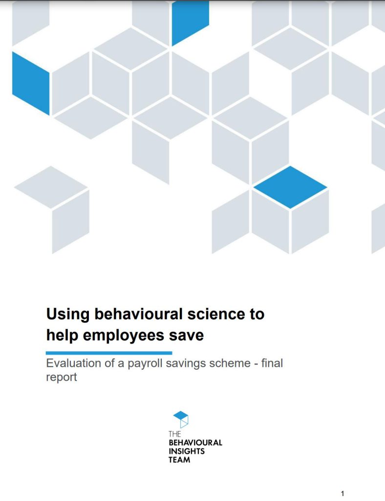 Cover of "Using behavioural science to help employee save" document